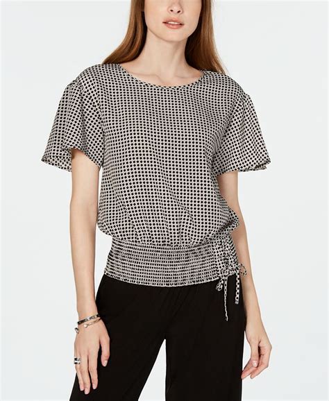 michael kors bell sleeve top|Michael Kors smocked waist top.